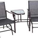 Outsunny Outdoor Glider Chairs with Coffee Table, Patio 2-Seat Rocking Chair Swing Loveseat with Breathable Sling for Backyard, Garden, and Porch, Gray (Grey)