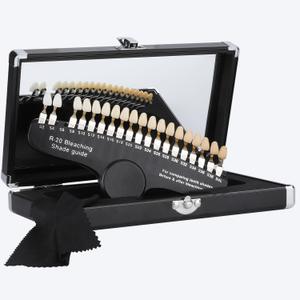 Dental Shade Guide Professional 3D R-20 Tooth Whitening Shade Chart with 20 Colors Teeth Shade Guide with Mirror