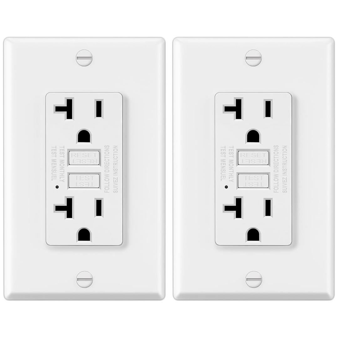 ELECTECK 2 Pack GFCI Outlets 20 Amp, Non-Tamper Resistant, Decor GFI Receptacles with LED Indicator, Ground Fault Circuit Interrupter, Wallplate Included, ETL Listed, White