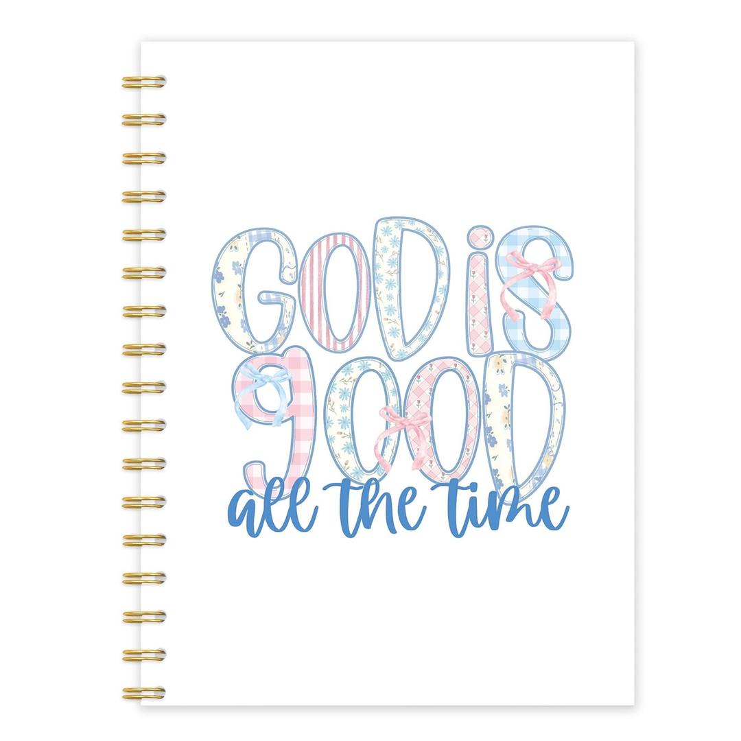 OTKBD Coquette Preppy Christian Notebook, God Is Good All the Time Bible Scripture Journal, Religious Prayer Journal for Women, Church Notes Notebook, Girly Office Supplies, 5.5x8.3 Inch