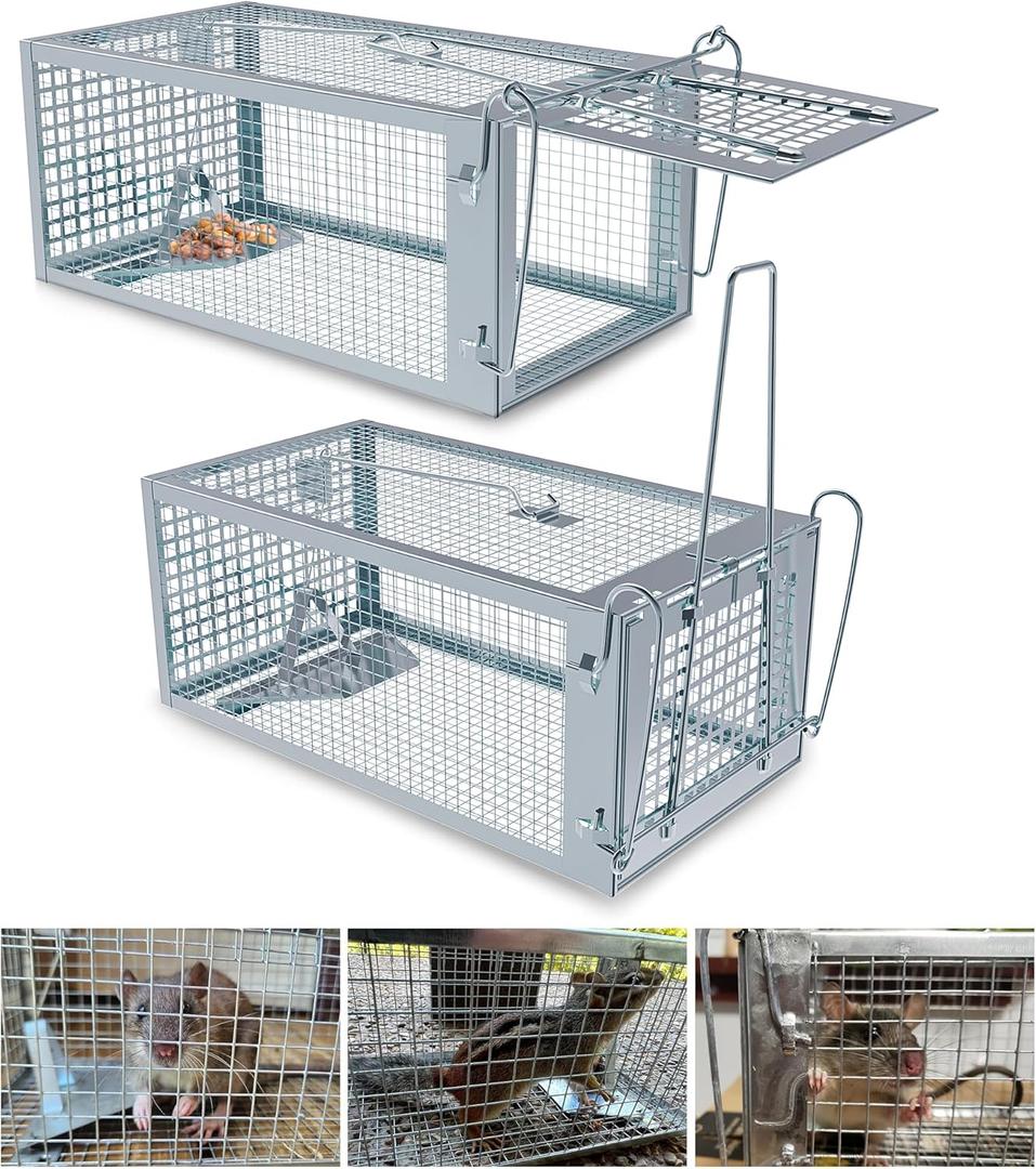2 Packs Humane Rat Trap Outdoor, Wanqueen Humane Mouse Traps Indoor for Home, Small Rodent Chipmunk Trap and Other Live Animal Cage Catch and Release