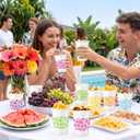 Yungyan 100 Pack 12 oz Hawaiian Luau Party Decorations Cups Tropical Disposable Plastic Flower Drinking Cups for Summer Birthday, Beach Party, Pool BBQ, Picnic