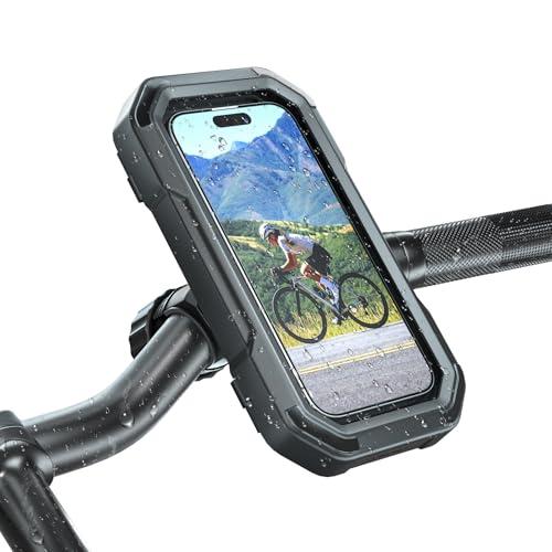 KDD Waterproof Bike Phone Holder - 360 Rotation Motorcycle Phone Mount, Fully Enclosed Touch Sensitive Design, Bicycle Phone Clamp Compatible with iPhone 16 Pro Max/15/14/13/12,4-6.7” Phones