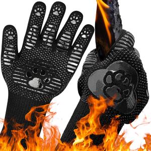 UBeesize Lengthen BBQ Gloves, 1472F Heat Resistant Grill Glove, Fireproof Oven Gloves for Cooking, Non-Slip Fire Glove for Grilling, Barbecue, Smoker, Baking, Frying (Long)