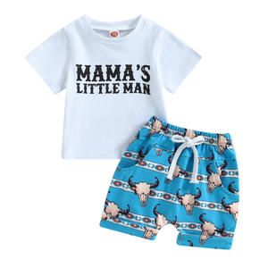 Western Baby Boy Summer Clothes Cow Print Short Sleeve T-Shirt Casual Jogger Shorts Toddler Cowboy Outfit  2-3Y