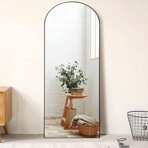 MIRUO Arched Full Length Mirror Large Arched Mirror Floor Mirror with Stand Large Bedroom Mirror Wall-Mounted Mirror Hanging or Leaning Against Wall Wood Frame Dressing Mirror (71"x28", Black)
