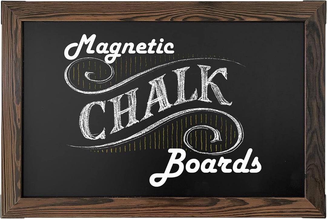 Loddie Doddie Magnetic Chalkboard Sign - 20 x 30 in, Rustic Wood Frame - Easy-Erase Chalk Calendar - Photo & Memo Magnet Display - Wall-Mount Magnetic Bulletin Board