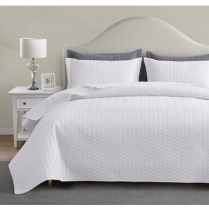 Maple&Stone White Quilt Set Queen Size, Lightweight Bedspread Ultrasonic Chevron Pattern Light Coverlet for All Season Comforter Bedding Decor - 3 Piece Full Bed Cover Sets
