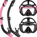 Snorkeling Gear for Adults, Dry-Top Snorkel Set Scuba Diving mask, Snorkel Mask, Panoramic Anti-Leak Anti-Fog Tempered Glass Lens, Swimming Training Snorkeling Packages (Black+Pink)