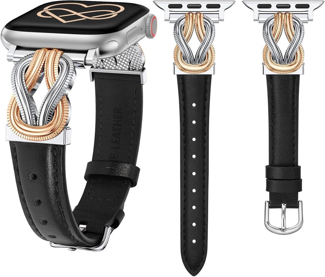 Wearlizer Slim Leather Band Compatible with Apple Watch Bands for Women 40/ 38/ 41mm Dressy Elegant Thin Leather Bracelet with Designer Celtic Knot Buckle for iWatch Series 10 9 8 SE 7 6 5 SE 4 3 2 1