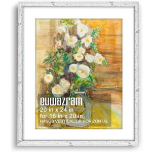 Rustic White 20x24 Frame - Single Frame, 20 x 24 Poster Frame with Mat for 16x20, Picture Frames for Artwork, Puzzles, Photos and Movie Posters