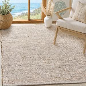 Chardin home 4x6 Jute Cotton Hand Woven Area Rug, Natural Jute/Cream Braided Boho Farmhouse Rug, Rustic Vintage Reversible Natural Fiber Rug for Living Room, Bedroom, Dining Room, Office, or Entryway