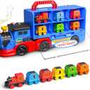 Gloween Train Set Truck Toys for Toddler Boys Girls Age 3 4 5 6 Years Old, Carrier Transport Truck with Light & Music, Great Christmas Birthday Gifts for Kids 3-4 3-5 Years Old