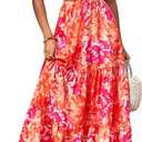 PRETTYGARDEN Women's Summer Floral One Shoulder Maxi Dress Knot Ruffle Boho Beach Vacation Wedding Guest Long Sun Dresses (Large, Orange Rose Red Big Floral)