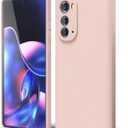 oakxco for Motorola Edge 2022 Phone Case Liquid Silicone Grip Bumper, Cute Thin Slim Soft Rubber TPU Plain Smooth Gel Cover for Women Girl Aesthetic, Matte Solid Protective & Shockproof, Pink Sand