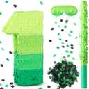 WinnerWhy Number Piata Decorations 16 Inch Gradient Green Piata with Blindfold Stick and Confetti for Birthday Baby Shower Safari Jungle Themed Party Supplies Centerpiece(Number 1)
