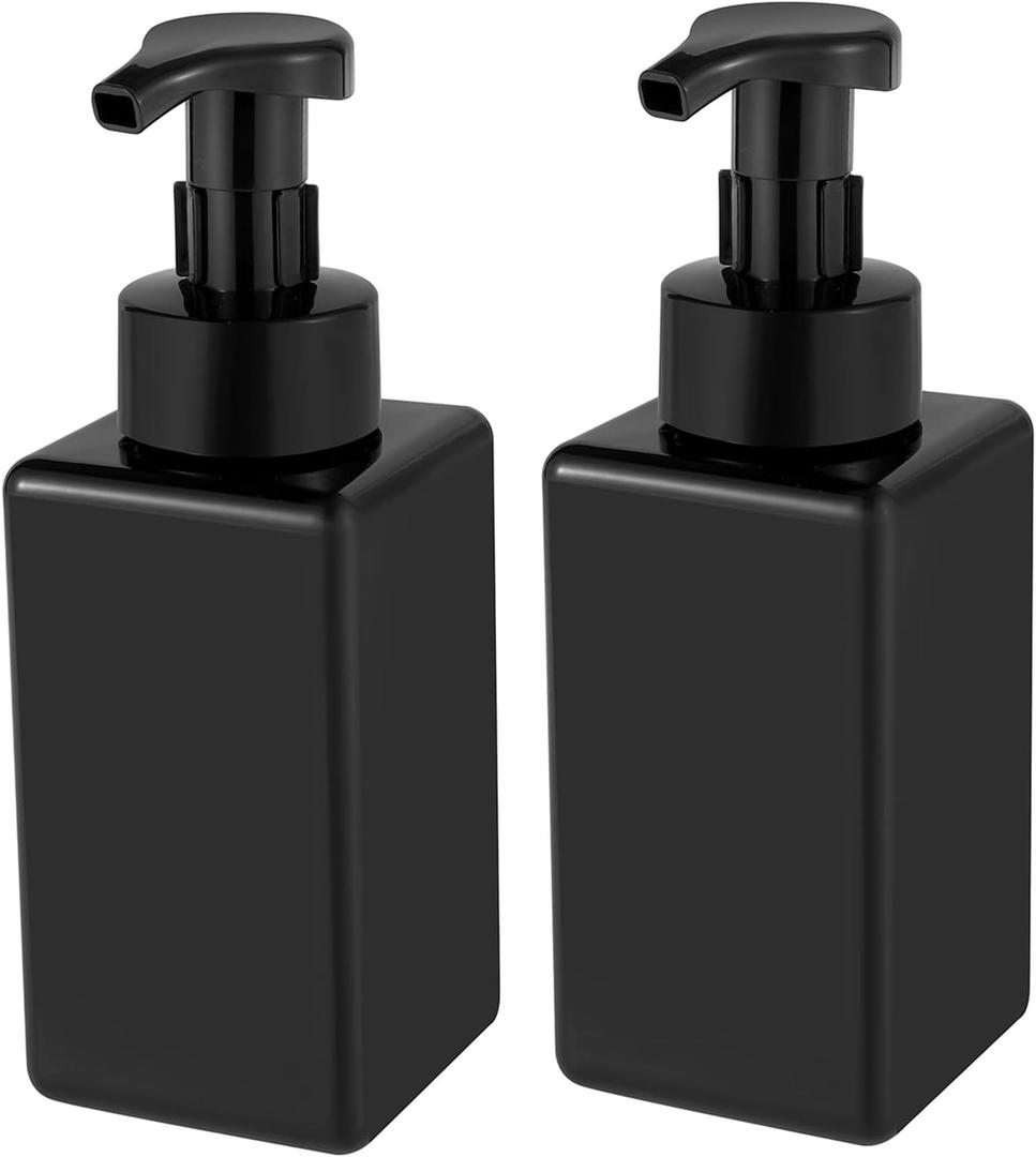 UUJOLY Foaming Soap Dispenser, 15oz Refillable Pump Bottle Plastic for Liquid Soap, Shampoo, Body Wash, 2 Pcs, Black