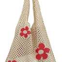 AIYUENCICI Crochet Tote, Fairy Hobo for Women - Y2k Purse, Knitted Shoulder Bag for Girls - Mesh Beach Bags (Beige)
