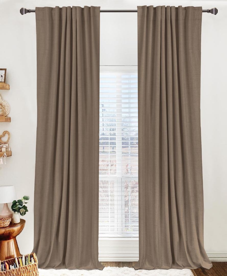 100% Blackout Shield Linen Blackout Curtains for Bedroom 90 Inches Long,Back Tab/Rod Pocket Living Room Drapes,Thermal Insulated Textured Blackout Curtains 2 Panels Set,50" W x 90" L,Linen Brown