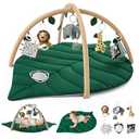Blissful Diary Baby Play Gym & Activity Mat, Leaf Shaped Baby Play Mat with 6 Detachable Toys, Tummy Time Mat Promote Motor Skills & Sensory Development, Newborn Baby Essentials Gift, Jungle Green