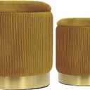 Round Ottoman with Storage, Yellow Velvet, Set of 2, 14.75"x14.75"x17.75" and 12.6"x12.6"x14.17"