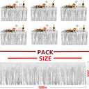 6 Pack Metallic Foil Fringe Tinsel Table Skirt, antfees 29.5''x108'' Disposable Party Table Skirt Banner for Rectangle Tables, Wedding, Birthday, Parade Floats, Party Decoration (Silver)