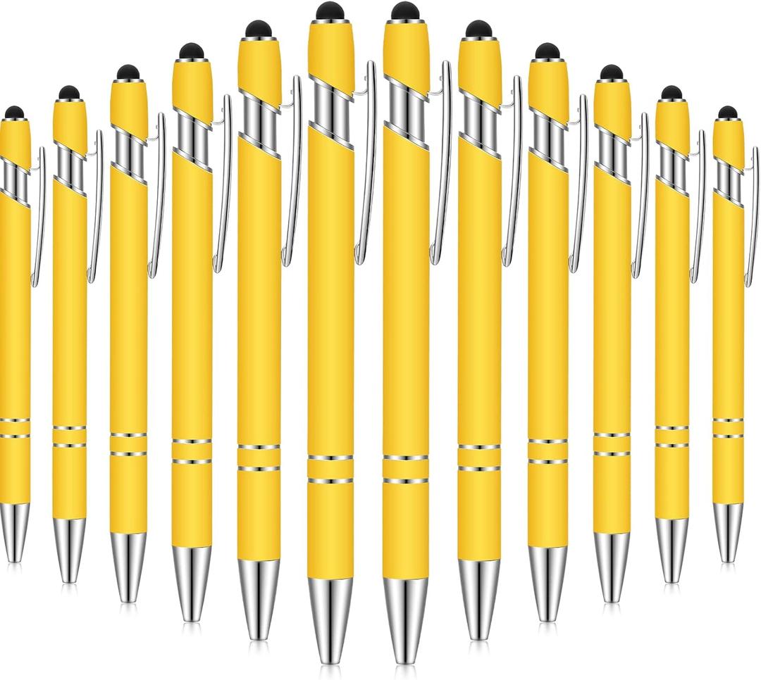 Tenare 12 Pieces 2 in 1 Stylus Metal Ballpoint Pen with Stylus Tip, 1.0 mm Black Ink Ballpoint Pen for Touch Screens(Yellow and Silver)