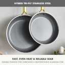 GreenPan Hybrid 9.5 & 11 Nonstick Stainless Steel Frying Pan Set, APEX Tri-Ply Thermobond PFAS-Free Ceramic Skillets, Induction & All Cooktop Compatible, Oven Temp to 850F, Dishwasher Safe, Gold
