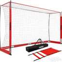 Portable Soccer Goal, Collapsible Soccer Goal Net Metal Base, Quick Setup Soccer Training Equipment with 1 Carry Bag, 1 Agility Ladder, 4 Ground Nails (Standard Red)
