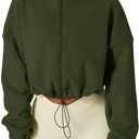 QINSEN Women's Full Zip Fleece Short Jacket Warm Winter Long Sleeve Stand Collar Sherpa Crop Coat (Large, Army Green)