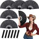 6PCS Glitter Rave Fan,13in Large Folding Hand Rave Fan with 6 Fabric Case Bags, Clack Fans for Line Dancing,Music Festivals,Disco,Glow Party.(Glitter Black)
