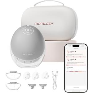 Momcozy Breast Pump Hands Free Upgraded Mobile Flow | M9, App Discreet Control with Personalized Multi-Modes & 15 Levels, Wearable Breast Pump 24mm, 1 Pack Gray