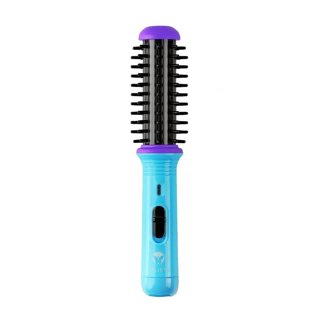 CALISTA GoGo Mini Heated Round Brush | Curl, Touch-Up, De-Frizz, Smooth, and Style Hair with Mini 7” Styling Tool | Heats to 365°F | Perfect Travel Tool | Dual Voltage (Berry Burst)