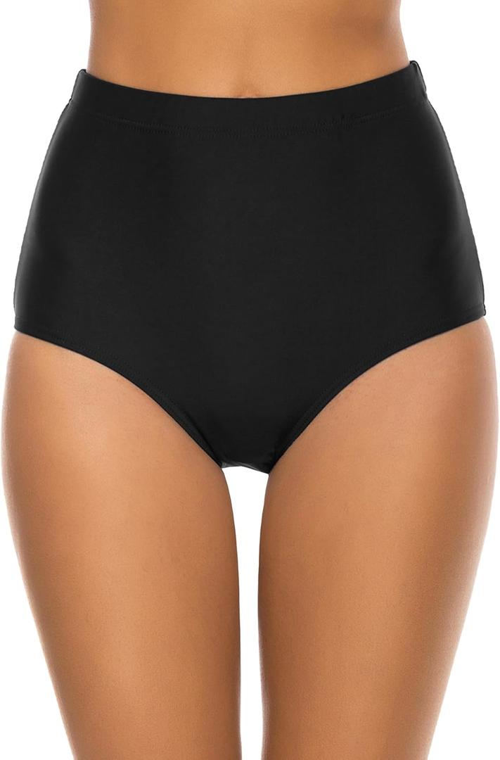 Bonneuitbebe Women Swim Bottoms High Waisted Bikini Bottom Full Coverage Swimsuit Bottoms Bathing Suit Bottom, Small, High Waist Black 