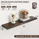 Floating Shelves Set of 2, Solid Elm Wood Wall Shelves 36 Inch - Invisible Bracket Mount for Living Room, Bedroom, Kitchen, Bathroom - Brown