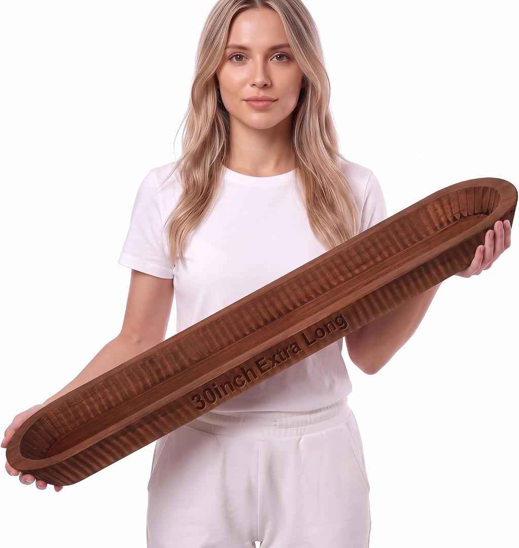 30 Inch Large Decorative Wooden Dough Bowl Decor, Oval