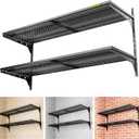 Aecxm 1pack2 Tier 1.3x4ft Garage Shelving Wall Mounted, 260lbs Load Capacity15.6x48inch per Shelf Height Cassette Adjustable Floating Shelves, Black, 2pack-1.3x4ft