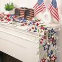 6ft 4th of July Garland 250th Anniversary Red White Blue Garland Patriotic American Lighted Vine Branches Star Ornaments and LED Twigs for Home Office Mantel Fireplace Shelf Table Decor