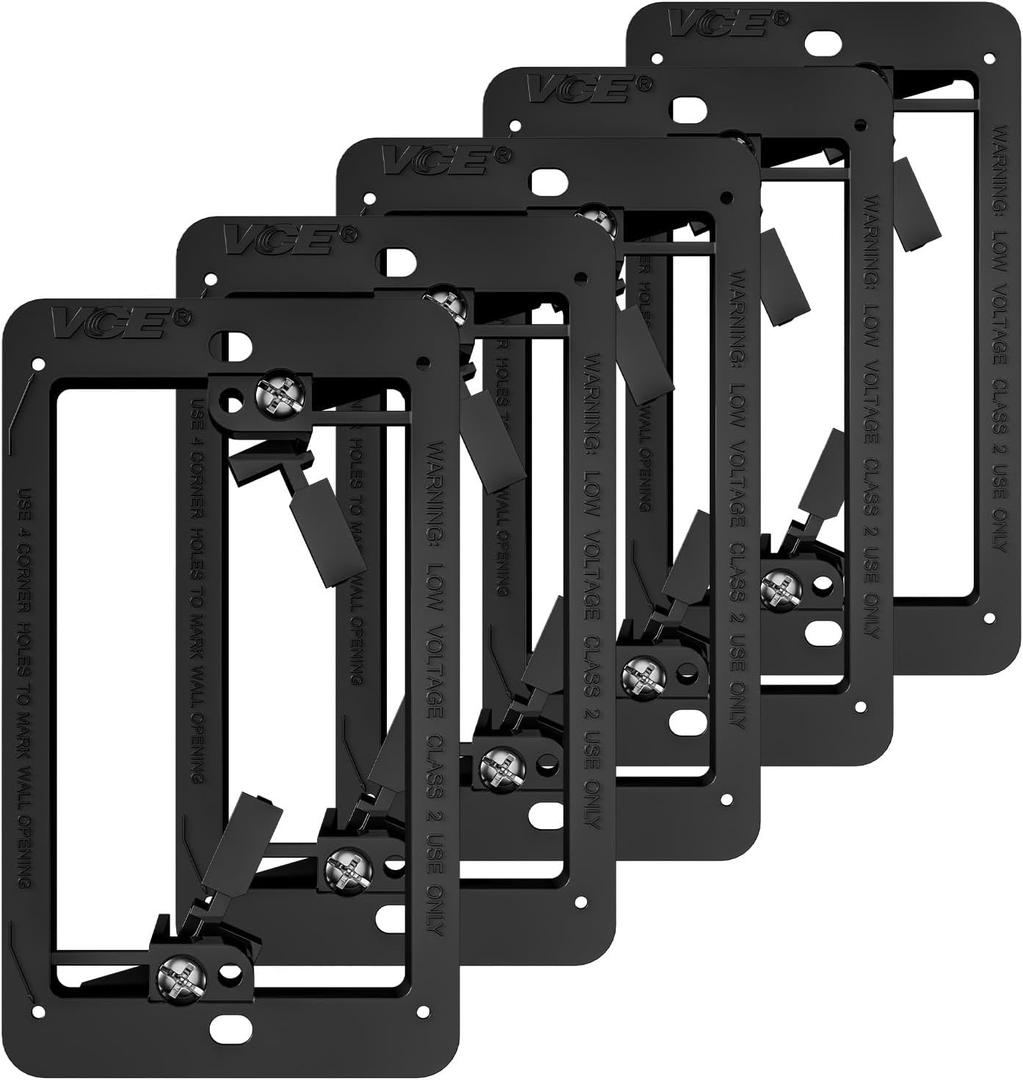 VCE Low Voltage Mounting Bracket Single Gang Wall Plate, Flush Low Voltage Box for Network, HDMI, Coaxial, Speaker, Telephone Cables, Black, 5 Pack