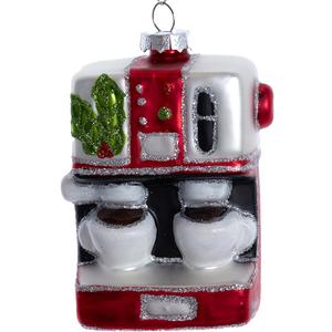 Kurt Adler Glass Red and Silver Cappucino Maker with Holly Ornament