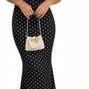 BISUAL Women Polka Dot Dress One Shoulder Black and White Maxi Dress | Bodycon Mermaid, Wedding Guest, Formal Party, Cocktail Evening, Stretch Fabric, Flattering Fit, Vintage 50s Style,Classy Look (White), XL