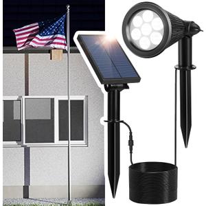 Solar Spotlight Outdoor, Spot Light with Separate Solar Panel  24.6ft Long Waterproof Cable, Bright 7-LED Ground Flag Pole Light, Dusk-to-Dawn Landscape Lighting for Flag, House, Tree, Garden (White)