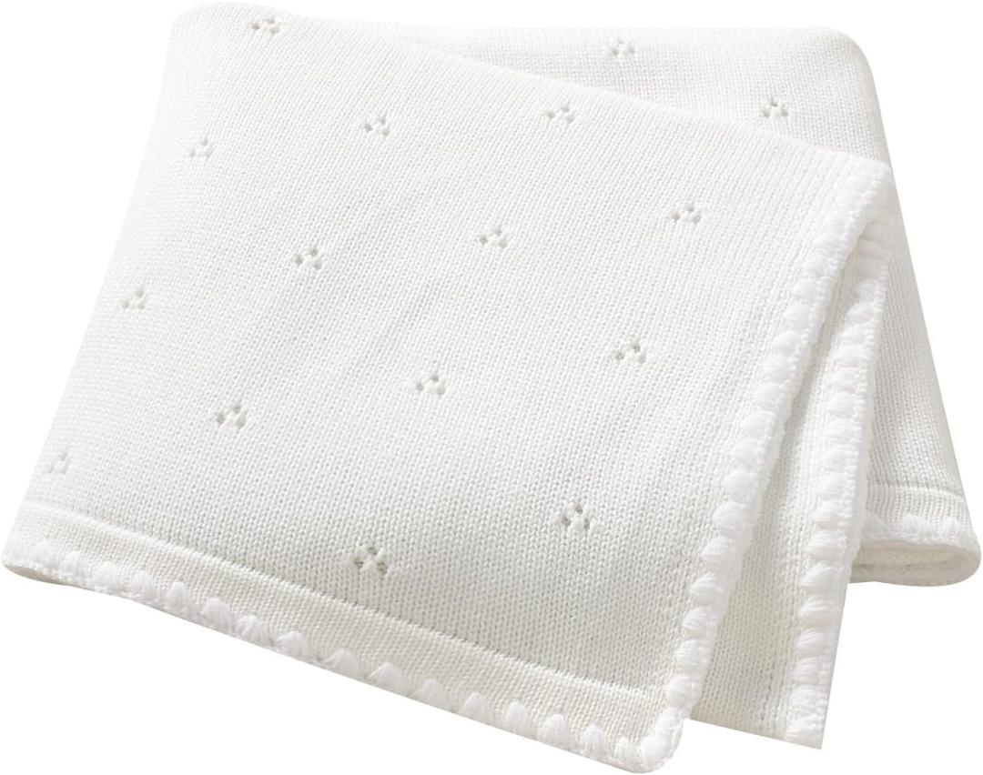 Baby Blanket Knit Ultra Soft Swaddle Receiving Blankets for Boys & Girls Cotton Knitted Newborn Infant Toddler Nursery Crib 30 x 40 Inch