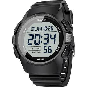 Beeasy Men Digital Sports Watch,Waterproof Watch with Stopwatch Countdown Timer Alarm Function Dual Time Rubber Strap Wrist Watch for Men/Student