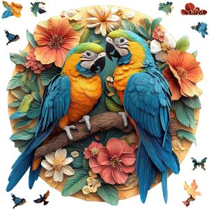 Ruikiyart Parrots Puzzle, 5MM 200 Pieces Birds Wood Puzzles Adult, Unique Shaped Round Jigsaw Puzzles Holiday Family Games for Couples (11"*11.2")