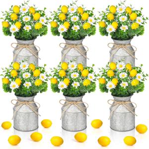 Mimorou 3 Sets Artificial Potted Lemon Decor Fake Fruit Lemon Flowers Table Centerpiece Faux Summer Kitchen Vases Tiered Tray Decor Farmhouse Plant for Indoor Outdoor Home Bathroom Dining