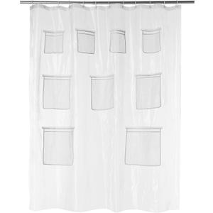 Amazon Basics 8-Gauge PEVA Shower Curtain or Liner with Mesh Storage Pockets - 72" x 72", Clear