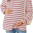 RoseSeek Women's Long Sleeve Crew Neck Maternity Sweatshirt Pullover Tops | Long Sleeve, Striped Print, Crewneck, Fall Outfits for Women (White, M)