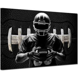 TAOMI Rugby American Football Player Sport Fan Boys Bedroom Canvas Gym Wall Art Gym Game Room Black Modern Artwork Home Living Room Decor Prints Frame 16x20inch