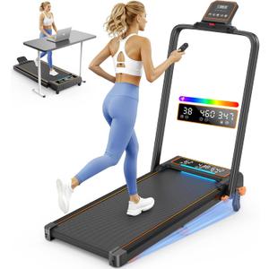Walking Pad with 15% Incline & Dual LED Display, 3.5HP Foldable Walking Pad Treadmill, 4 in 1 Walking Pad with Handle Bar, Portable Treadmills for Home 350LBS, 4 Adjustable Incline, RGB Light (12% Incline Panel Control+Dispaly)
